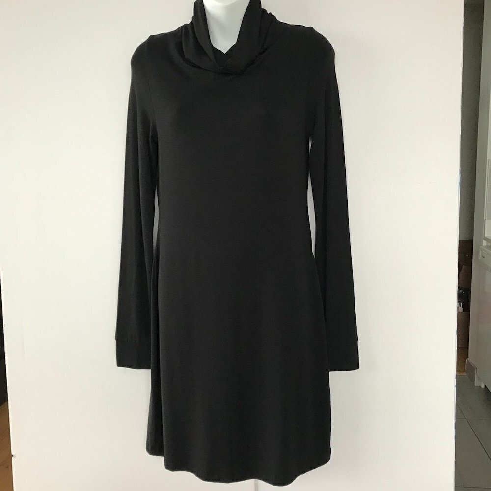 INWEAR Black Dress LBD, bodycon, turtleneck, zipper, sleeves t-shirt fabric, S